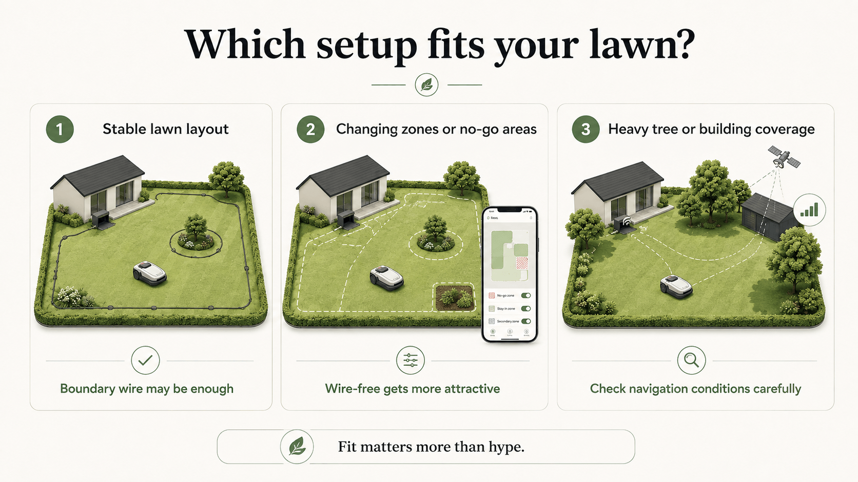 Which robot lawn mower setup fits your lawn